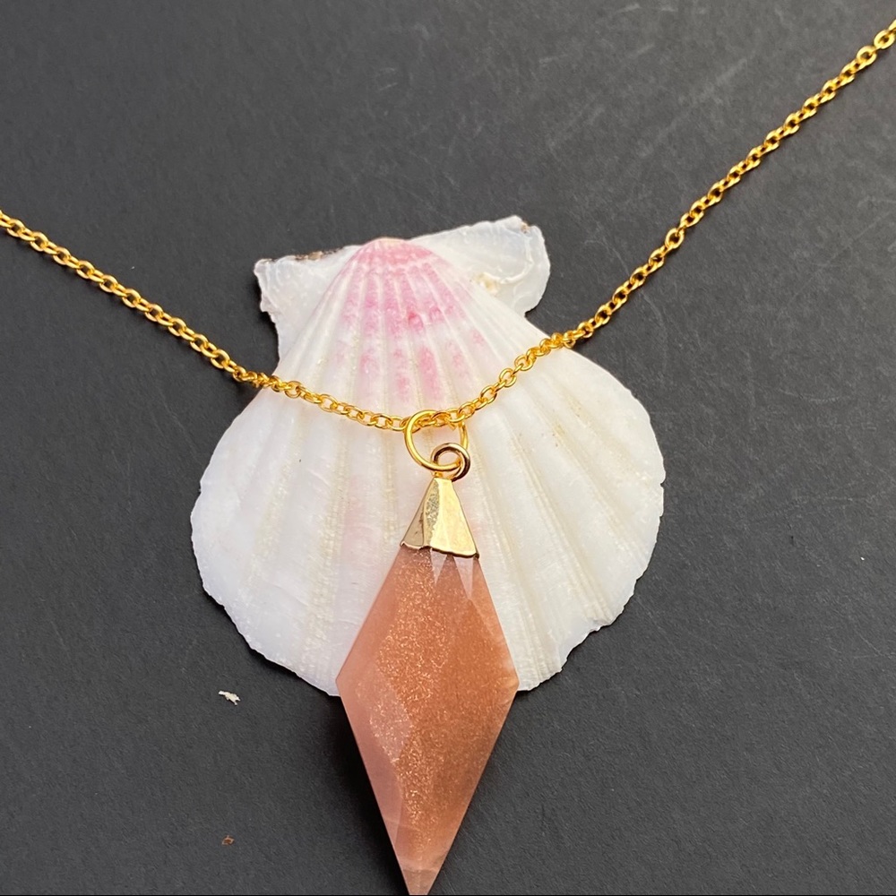 Sunstone Gemstone Diamond Shape Gold Necklace